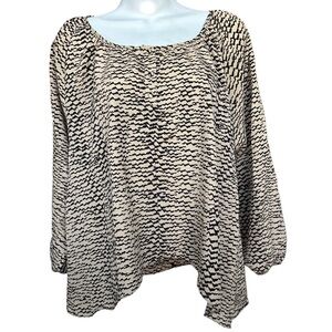 Kenar Boat Neck Black and Tan Blouse with Asymmetrical Hem Size S